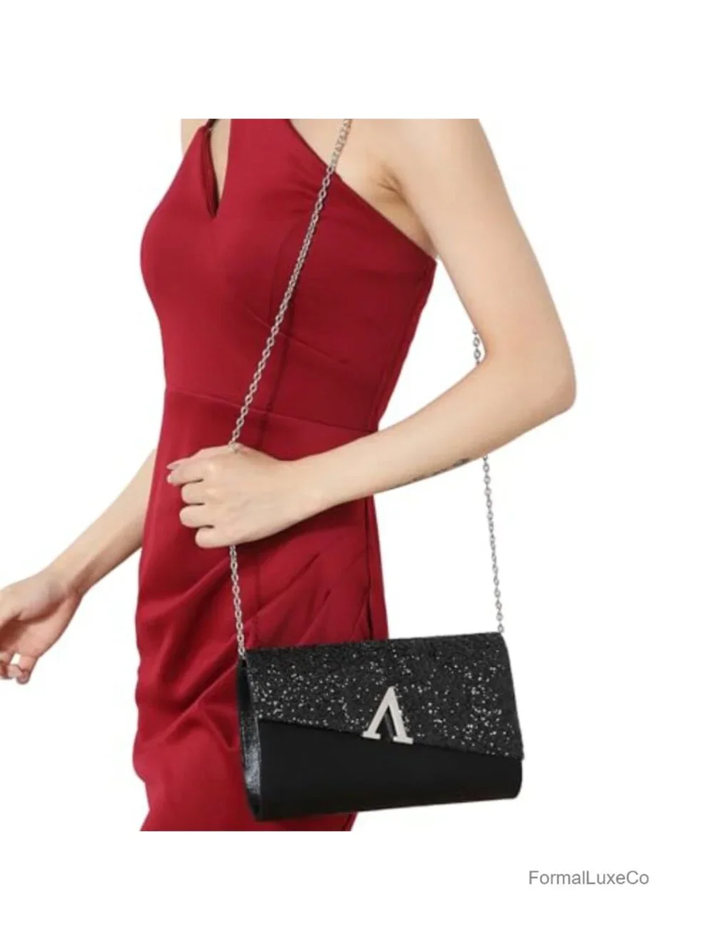 Evening Clutch Purse with Rhinestone Jewelry Set - Wedding Party Bag